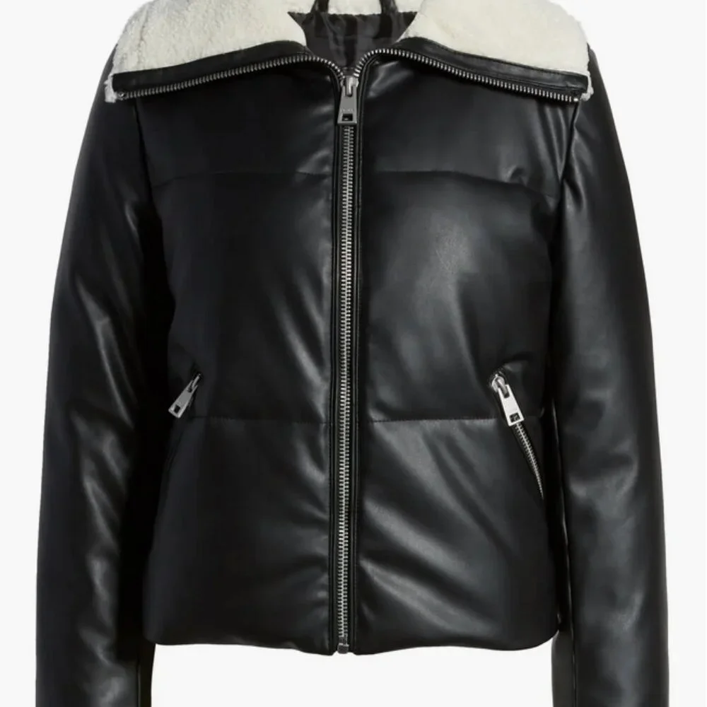 LEVIS Faux Leather Quilted Puffer Jacket Small - Picture 9 of 15